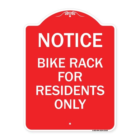Signmission Sign Bike Rack for Residents Only, Red & White Aluminum Sign, 18" x 24", RW-1824-23530 A-DES-RW-1824-23530